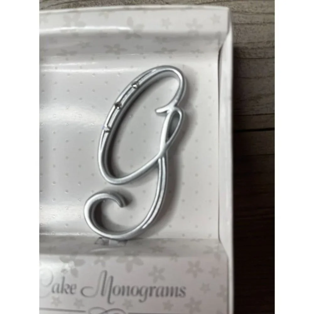 Wedding Small G Silver Finish Monogram Initial Rhinestones Cake Topper